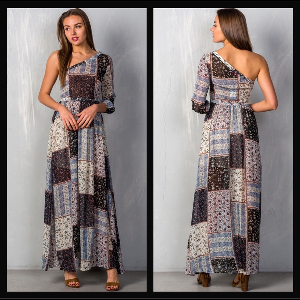 REDUCED TODAY ONLY! One Shoulder Mixed Print Dress - Picture 5 of 6